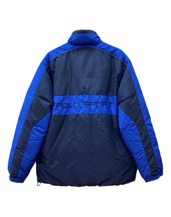 ラルフローレン RalphLauren POLO SPORT 90s REVERSIBLE DOWN PUFFER JACKET リバーシブル ダウン パファー ジャケット ジップアップ アウター 青 紺 ジャケット ロゴ ネイビー Mサイズ 104MT-2143