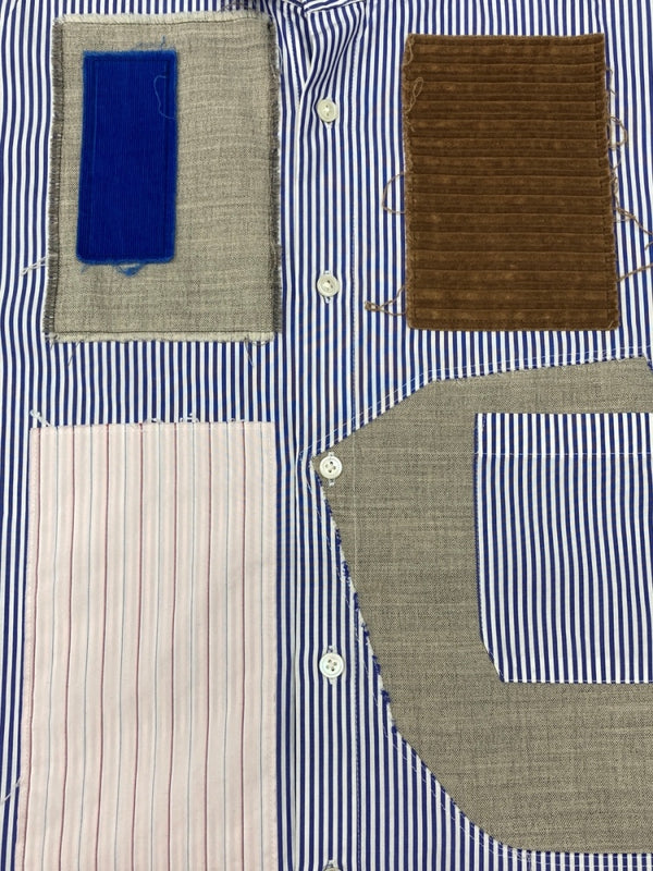コッキ KHOKI 19AW PATCHWORK SHIRT パッチワーク シャツ 長袖 白 青 19aw-b-03 サイズ 2 長袖シャツ ストライプ ブルー 104MT-2087