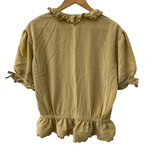 カネコイサオ kaneko isao ワンダフルワールド リボン ブラウス フリル パールボタン 半袖シャツ ベージュ 201LT-435