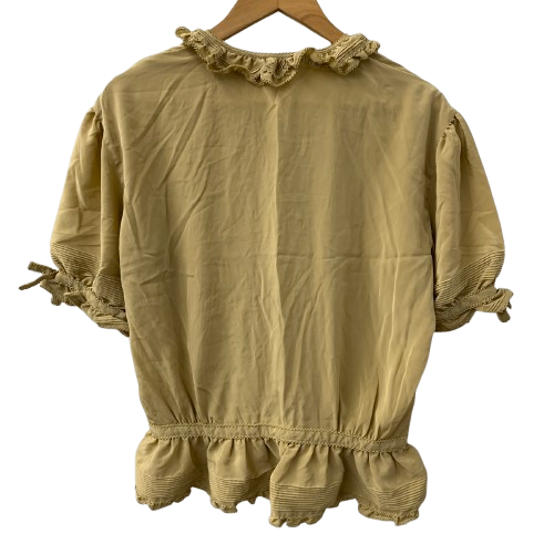 カネコイサオ kaneko isao ワンダフルワールド リボン ブラウス フリル パールボタン 半袖シャツ ベージュ 201LT-435