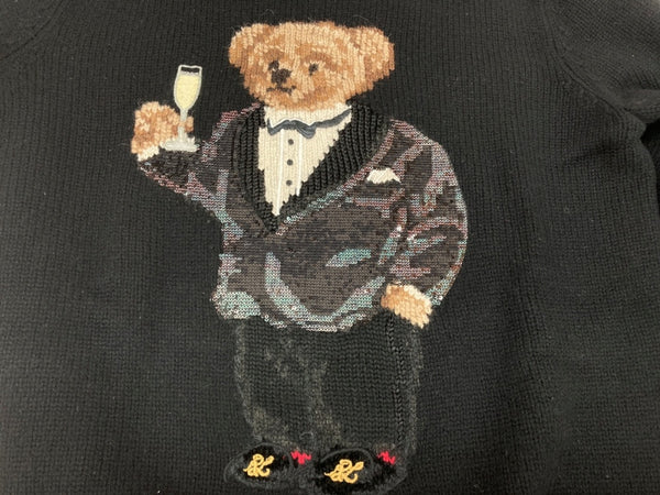 ラルフローレン RalphLauren ポロ POLO 現行タグ Polo Bear ポロベア タキシード Knit ニット ウール カシミヤ混 キャメル混 スパンコール 刺繍 BLACK 黒 211763874001 セーター ロゴ ブラック Sサイズ 104LT-197