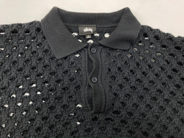ステューシー STUSSY BIG MESH POLO SWEATER ビッグ メッシュ ポロ シースルー シャツ 黒 トップスその他 無地 ブラック Lサイズ 104MT-1773