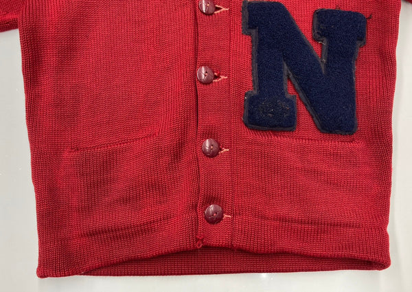 ヴィンテージ vintage 50s 50年代 Octonek レタードカーディガン ニット ワッペン レザー エルボーパッチ 赤 えんじ カーディガン ワンポイント レッド 104MT-1871