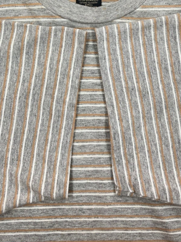 ダブルアールエル RRL 90s BORDER SS T-SHIRT ボーダー 半袖 Tシャツ クルーネック ストライプ 三ツ星タグ Ralph Lauren 灰 Tシャツ ライン グレー Mサイズ 104MT-1486