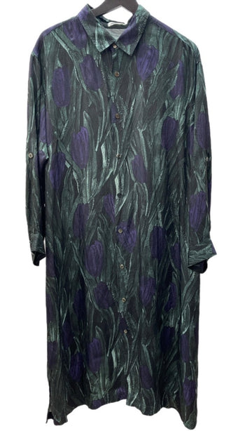 プランテーション Plantation 21SS チューリップPT ロングワンピース 長袖 シャツ ドレープ ドレッシー シームポケット GREEN 緑 PL12FH085 ワンピース 花・植物 グリーン SIZE2 104LT-94