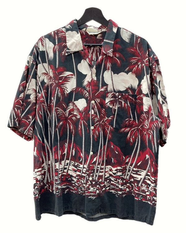クーティー COOTIE Palm Tree Open-Neck S/S Shirt パーム ツリー オープン ネック シャツ アロハシャツ 半袖 白 赤 黒 半袖シャツ 総柄 ブラック Lサイズ 104MT-1158