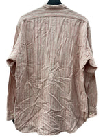 ダブルアールエル RRL 90s 三ツ星タグ SHIRT バンドカラー フロントボタン ヴィンテージ VINTAGE ラルフローレン RALPH LAUREN リネン コットン マレーシア製 RED 赤 長袖シャツ ストライプ レッド Mサイズ 104MT-1970