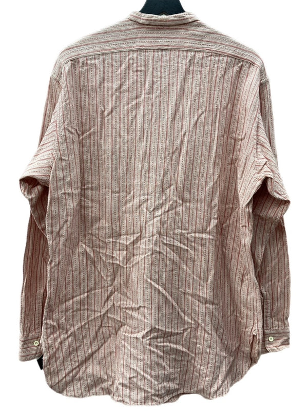 ダブルアールエル RRL 90s 三ツ星タグ SHIRT バンドカラー フロントボタン ヴィンテージ VINTAGE ラルフローレン RALPH LAUREN リネン コットン マレーシア製 RED 赤 長袖シャツ ストライプ レッド Mサイズ 104MT-1970
