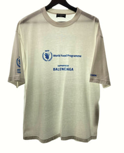 バレンシアガ BALENCIAGA UNISEX 22年モデル WFP WORLD FOOD PROGRAMME MEDIUM FIT ビンテージジャージー ロゴ 白 JP57 2022 00225 Tシャツ プリント ホワイト Lサイズ 104MT-138
