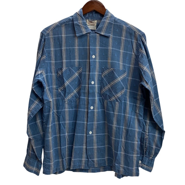 【曜日割引対象外】 ヴィンテージ vintage 50's TOWNCRAFT long-sleeve shirt オープンカラー チェック 長袖シャツ ブルー Mサイズ 201MT-3824 VB
