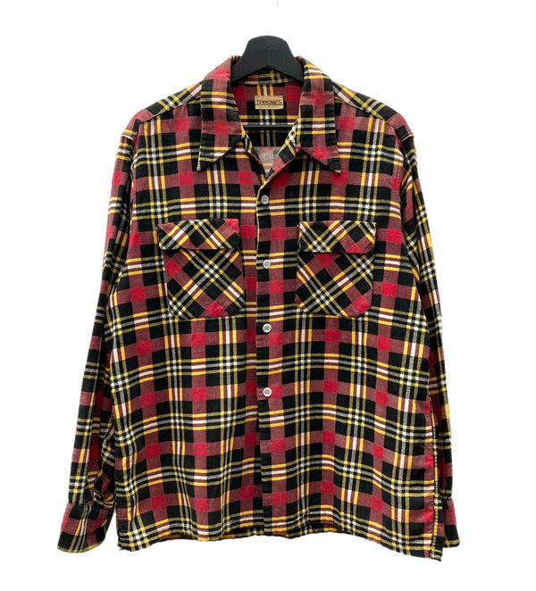 ヴィンテージ vintage 60s 60年代 TOWNCRAFT タウンクラフト オープンカラーシャツ 開襟 プリントネル プリネル  長袖シャツ チェック マルチカラー Lサイズ 104MT-1754