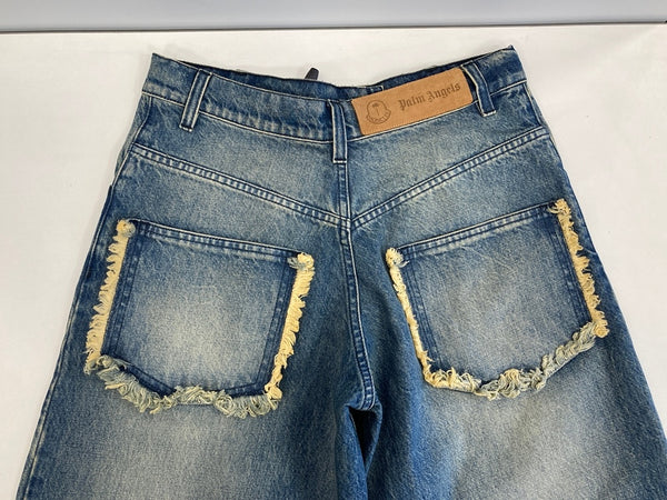 モンクレール MONCLER パームエンジェルス PALM ANGELS PANTALONE フリンジ デニムパンツ ジーンズ ジーパン コラボ I209L2A00001 M3414 デニム ブルー サイズ38 101MB-544
