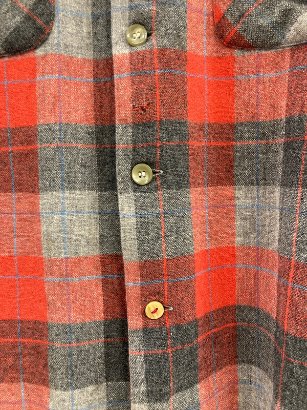 ペンドルトン PENDLETON ヴィンテージ Vintage 50s ウールチェックシャツ エルボーパッチ 開襟 オープンカラー 長袖シャツ グレー Lサイズ 101MT-3321