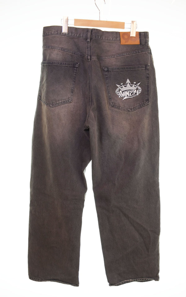 ナインティナインティ 9090 King Logo Buggy Denim キングロゴ デニムパンツ ジーンズ バギー 刺繍 NN1539 デニム ブラック LLサイズ 103MB-516