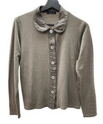 ワイズ Y's フォーリビング for living 薄手 シャツ ブラウス 丸襟フロントボタン 異素材 WOOL ウール 毛 日本製 BEIGE BROWN  カーディガン 無地 ブラウン 104LT-246