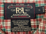 ダブルアールエル RRL 90s 三ツ星タグ SHIRT ステンカラー 猫目ボタン ヴィンテージ VINTAGE ラルフローレン RALPH LAUREN コットン モーリシャス製 RED 赤 長袖シャツ チェック レッド Sサイズ 104MT-1976