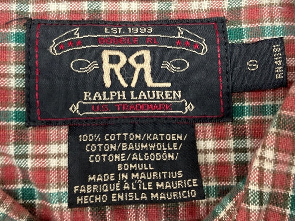 ダブルアールエル RRL 90s 三ツ星タグ SHIRT ステンカラー 猫目ボタン ヴィンテージ VINTAGE ラルフローレン RALPH LAUREN コットン モーリシャス製 RED 赤 長袖シャツ チェック レッド Sサイズ 104MT-1976