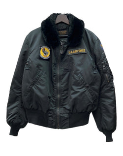 アルファインダストリーズ ALPHA INDUSTRIES B-15D FLIGHT JACKET フライト ジャケット MA-1 襟ファー ジップアップ アウター 黒 ジャケット ロゴ ブラック Mサイズ 104MT-2145