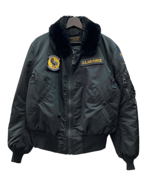 アルファインダストリーズ ALPHA INDUSTRIES B-15D FLIGHT JACKET フライト ジャケット MA-1 襟ファー ジップアップ アウター 黒 ジャケット ロゴ ブラック Mサイズ 104MT-2145