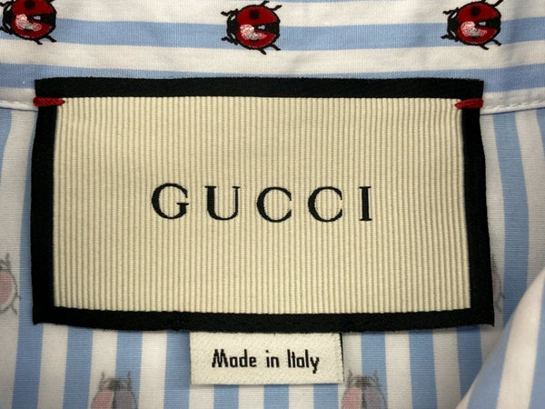 グッチ GUCCI 長袖 シャツ ワイシャツ カラーシャツ ブラウス フロントボタン てんとう虫 総柄 水色 BLUE UP51 2018 00630 長袖シャツ ストライプ ブルー SIZE44 104LT-12