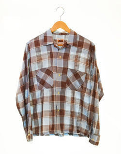 ヴィンテージ Vintage 60’s~70's Monticello L/S check shirts オープンカラーシャツ チェック 長袖シャツ ブラウン Mサイズ 103MT-951