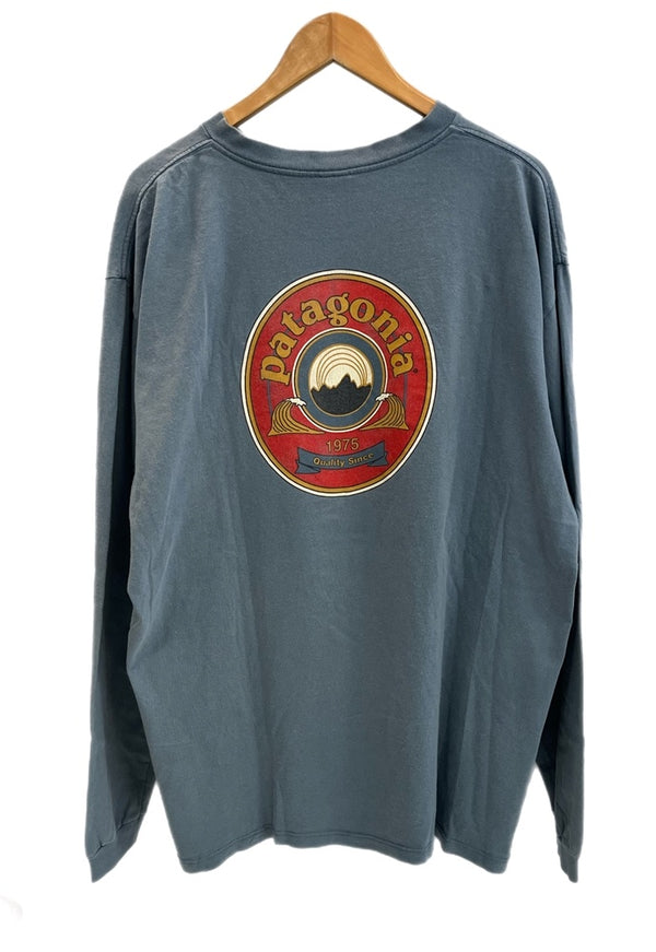 パタゴニア PATAGONIA 90s Vintage ヴィンテージ USA製 Benetical T's Long Sleeve 長袖 カットソー ロゴプリント バックプリント XL ロンT ブルー LLサイズ 101MT-4694