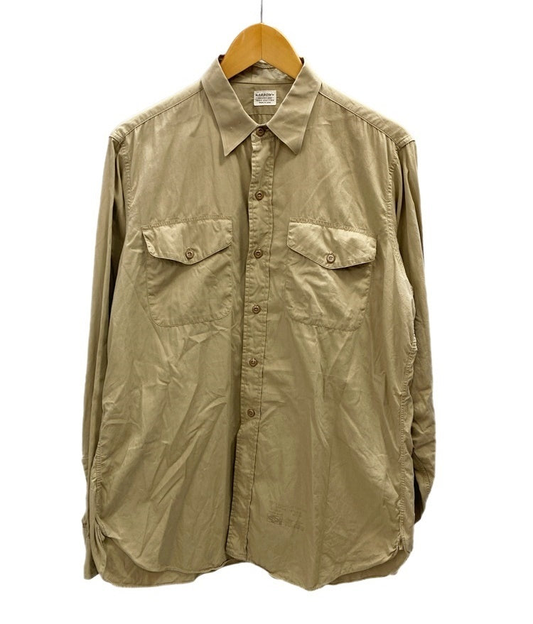 ヴィンテージ Vintage ARROW アロー 40's 40s ワークシャツ 長袖 MADE IN USA アメリカ製 長袖シャツ 無地 ベージュ  101MT-2428 | 古着通販のドンドンサガール