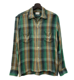 タウンクラフト TOWNCRAFT 60's 60年代 Plusタグ Vintage ヴィンテージ オンブレ チェック オープンカラー 開襟 グリーン ブラウン 長袖シャツ チェック マルチカラー Mサイズ 104MT-1789