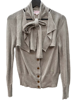 ヴィヴィアンウエストウッド Vivienne Westwood RED LABEL リボン リボンタイ RIBBON CARDIGAN ワンポイント ロゴ刺繍 オーブ コットン 麻 リネン BEIGE 16-01-161014 カーディガン ロゴ ベージュ SIZE2 104LT-263