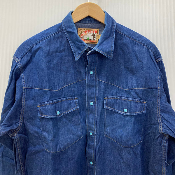 ラルフローレン Ralph Lauren 90's CHAPS チャップス FRONTIER デニムシャツ 長袖シャツ ブルー Lサイズ 201MT-3310