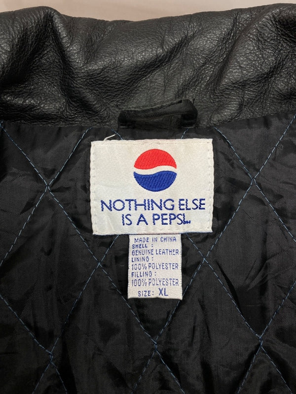 US US古着 LEATHER JACKET レザー ジャケット NOTHING ELSE IS A PEPSI ジップアップ ペプシ 企業 アウター 黒 ジャケット 無地 ブラック XLサイズ 104MT-2226