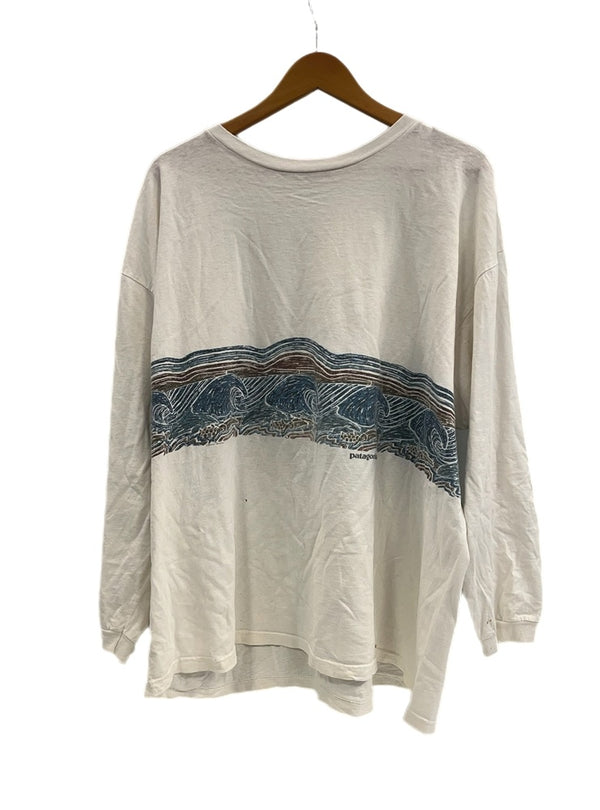パタゴニア PATAGONIA 90s～ Vintage ヴィンテージ USA製 波柄 リングプリント ロングスリーブ 長袖カットソー 白 XL ロンT ホワイト LLサイズ 101MT-4782