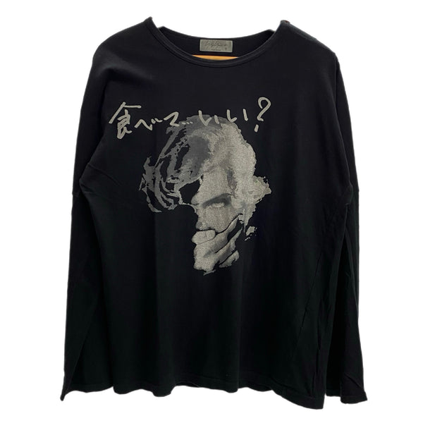 ヨウジヤマモト プールオム Yohji Yamamoto POUR HOMME チ付き長袖プリント 食べて…いい？ HD-T04-042 ロンT ブラック 3サイズ 201MT-3941