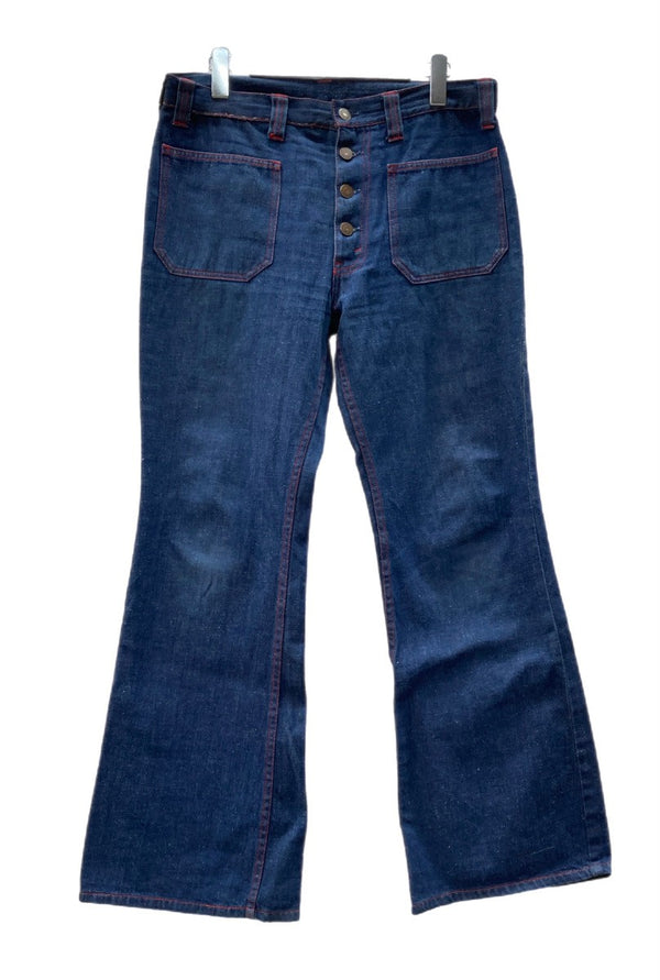 リーバイス Levi's 610 78 BIG E 70s 70年代 フレアパンツ ベルボトム ブーツカット セーラーパンツ マリン 白タブ ボタン裏375 紺 デニム ネイビー W33 L32 104MB-265