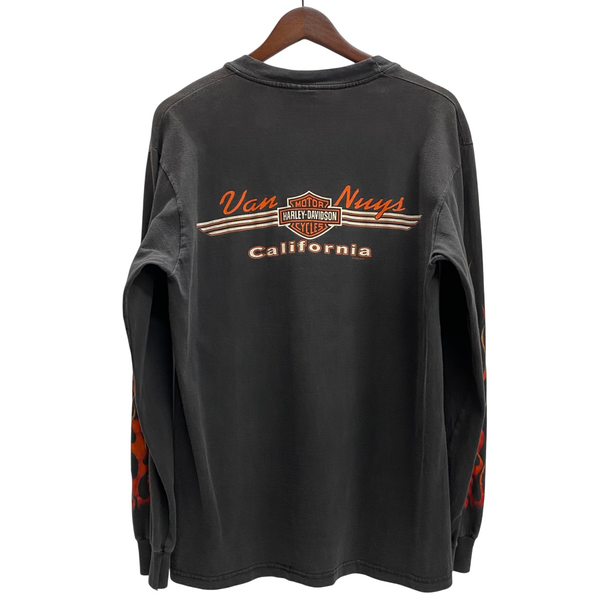 【曜日割引対象外】 ハーレーダビッドソン HARLEY-DAVIDSON 90's V FLAME USA製 フレイムパターン ロンT ブラック Mサイズ 201MT-4597 VB