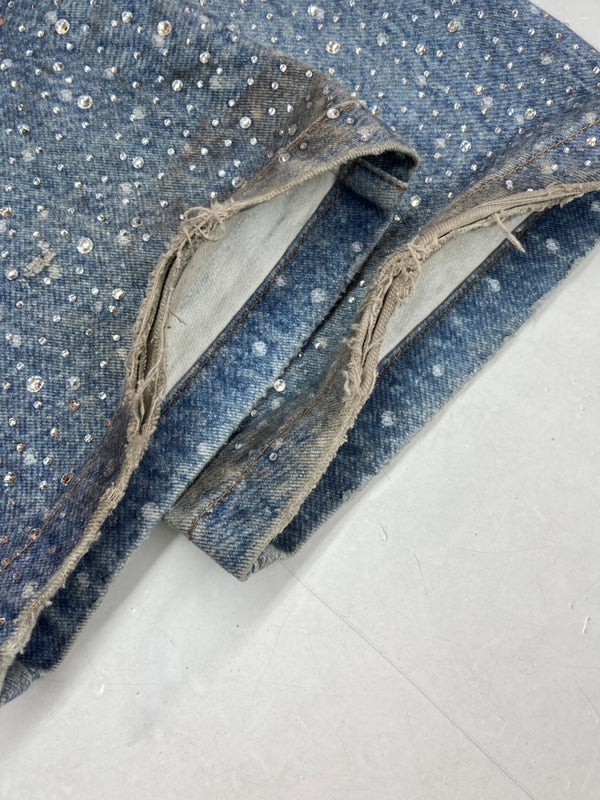 バースオブロイヤルチャイルド BIRTH OF ROYAL CHILD Washed Full Diamond Denim デニム パンツ スタッズ ビジュー スワロフスキー ジップフライ Gパン ジーンズ 青 総柄 デニム ブルー Mサイズ 104MB-259