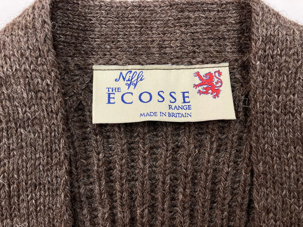 エコッセ Niffi ECOSSE Harris Tweed ハリスツイード ニット 英国製 くるみボタン カーディガン チェック ブラウン XSサイズ 104MT-2257