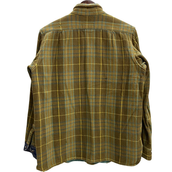 【曜日割引対象外】 キャピタル KAPITAL チェック ネルシャツ リメイク 長袖シャツ 黄色 2サイズ 201MT-3882 VB