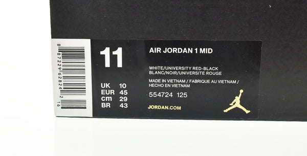ナイキ NIKE AIR JORDAN 1 MID White/University Red/Black エアジョーダン1 ミッド ホワイト/ユニバーシティレッド/ブラック 554724-125 メンズ靴 スニーカー マルチカラー 29cm 103S-317