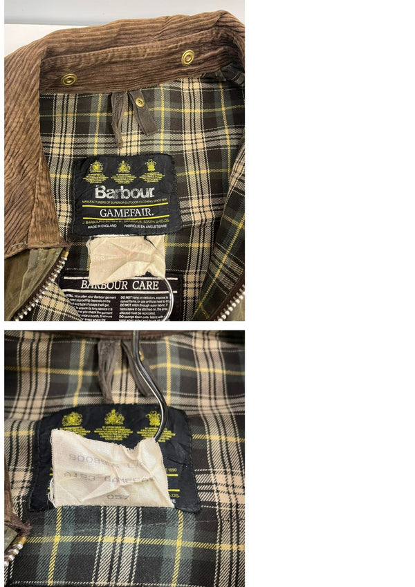 バブアー BARBOUR 90's 90年代 3ワラント GAMEFAIR ゲームフェア ワックス コットン オイルドジャケット ハーフコート VINTAGE ヴィンテージ C42 ジャケット カーキ 101MT-5342