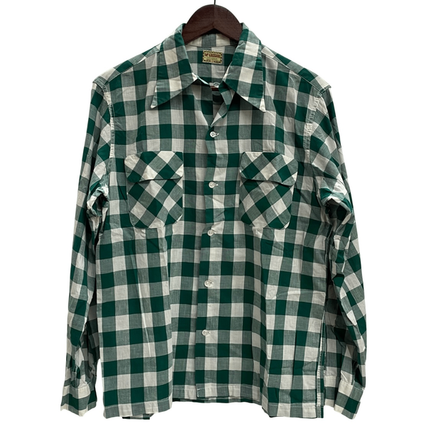 【曜日割引対象外】 ヴィンテージ vintage ~50's McGREGOR USA製 ブロックチェック オープンカラーシャツ 長袖シャツ グリーン Mサイズ 201MT-4369 VB