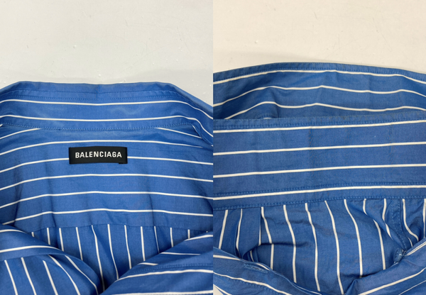 バレンシアガ BALENCIAGA Back Logo Stripe Shirt バック ロゴ ストライプ シャツ 長袖 ボタンダウン オーバーサイズ 白 青 508465 TBM12 サイズ 39 長袖シャツ ストライプ ブルー 104MT-971