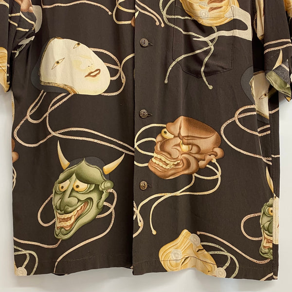 【曜日割引対象外】 サンサーフ SUN SURF Noh Mask 能面 アロハシャツ SS31609 半袖シャツ ブラウン Mサイズ 201MT-3826 VB