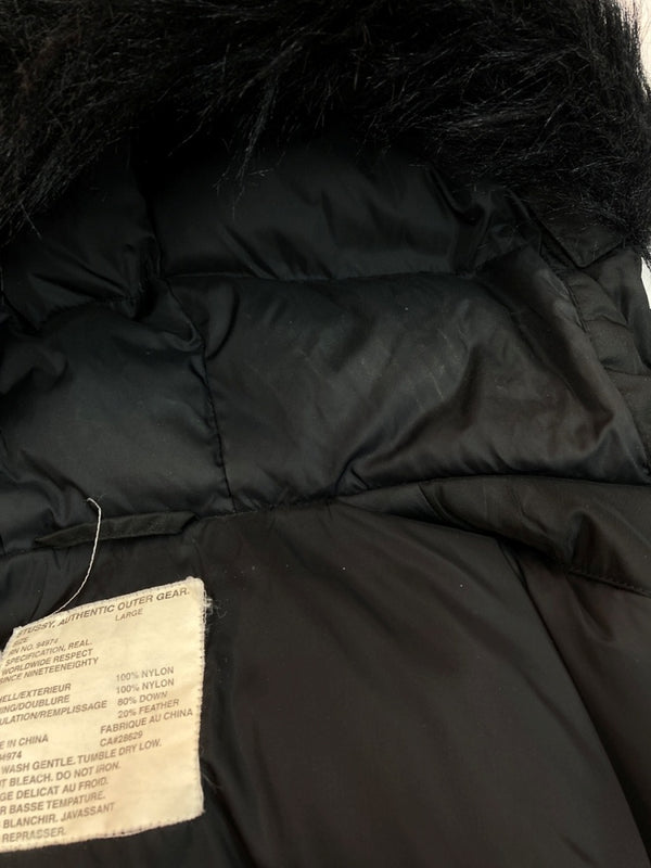 ステューシー STUSSY DOWN JACKET ダウン ジャケット N-3B フライト ニット切り替え ジップアップ ファー アウター 黒 ジャケット 総柄 ブラック Lサイズ 104MT-1653