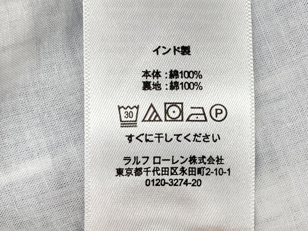 ラルフローレン RalphLauren ポロ POLO 現行タグ プラッド コットン Vネック ドレス Aライン アンクル丈 パフドスリーブ インド製 BLUE 青 211845958001 ワンピース ギンガムチェック ブルー SIZE0 104LT-194