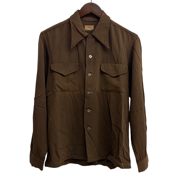 【曜日割引対象外】 ヴィンテージ vintage 40's mcgregor McGREGOR USA製 レーヨンシャツ 長袖シャツ ブラウン Mサイズ 201MT-3554 VB
