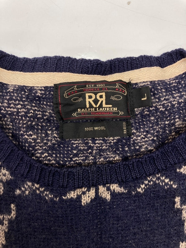 ダブルアールエル RRL 90s NORDIC SWEATER ノルディック セーター ニット トナカイ柄 三ツ星タグ Ralph Lauren 紺 セーター 総柄 ネイビー Lサイズ 104MT-2069