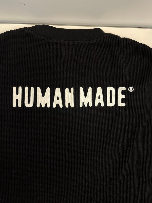 ヒューマンメイド HUMAN MADE ロゴプリント サーマル ロングスリーブTシャツ 長袖カットソー 黒 ロンT ブラック Mサイズ 101MT-4443