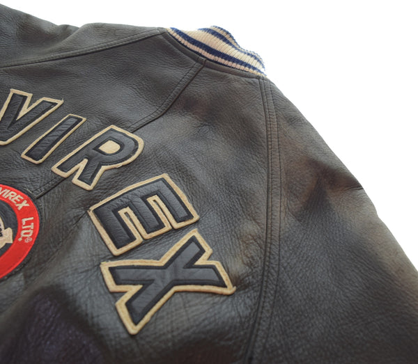 アヴィレックス AVIREX VARSITY LEATHER JACKET バーシティレザージャケット バックロゴ スタジャン ジャケット ブラック Sサイズ 103MT-3520