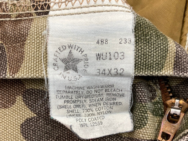 カーハート Carhartt 80s 80年代 ダブルニー ダック ワークパンツ カモ柄 USA製 フェード  カモフラージュ・迷彩 ボトムスその他 カーキ 34×32 104MB-359